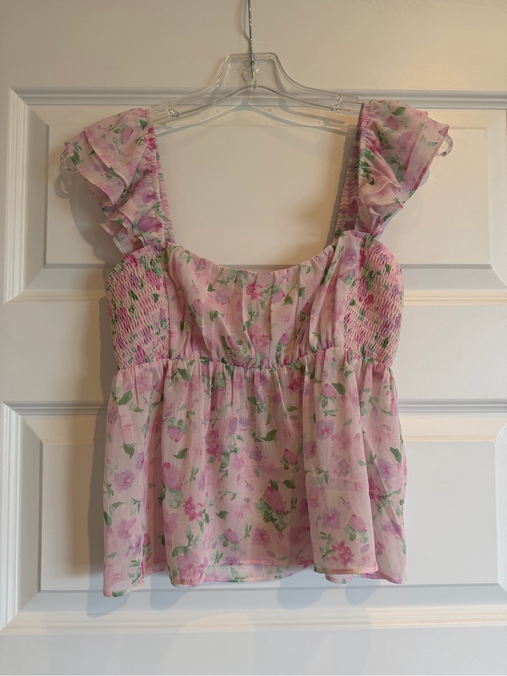Elodie pink floral babydoll top NWOT